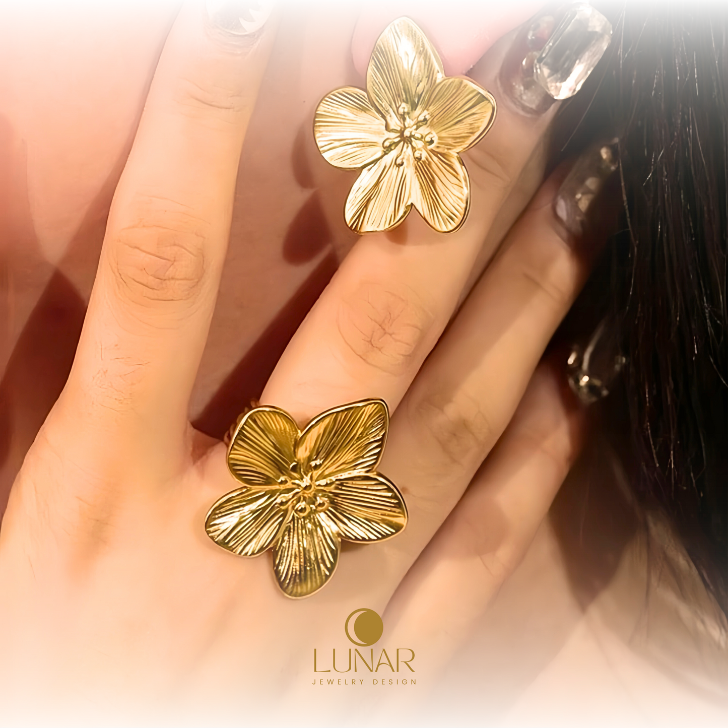 Lunar Blossom Charm Ring