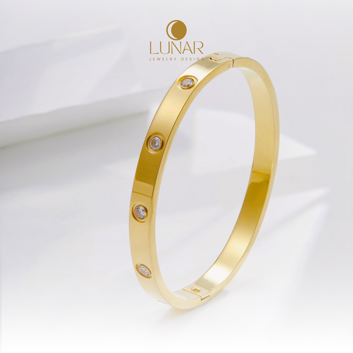 Lunar Rhinestones Bangle, High-quality stainless steel 18K