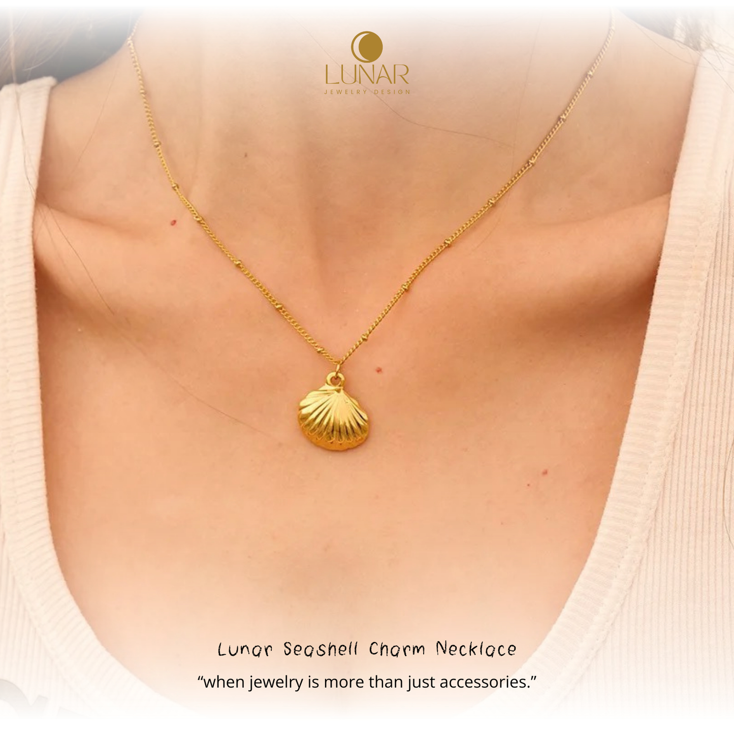 Lunar Seashell Charm Necklace