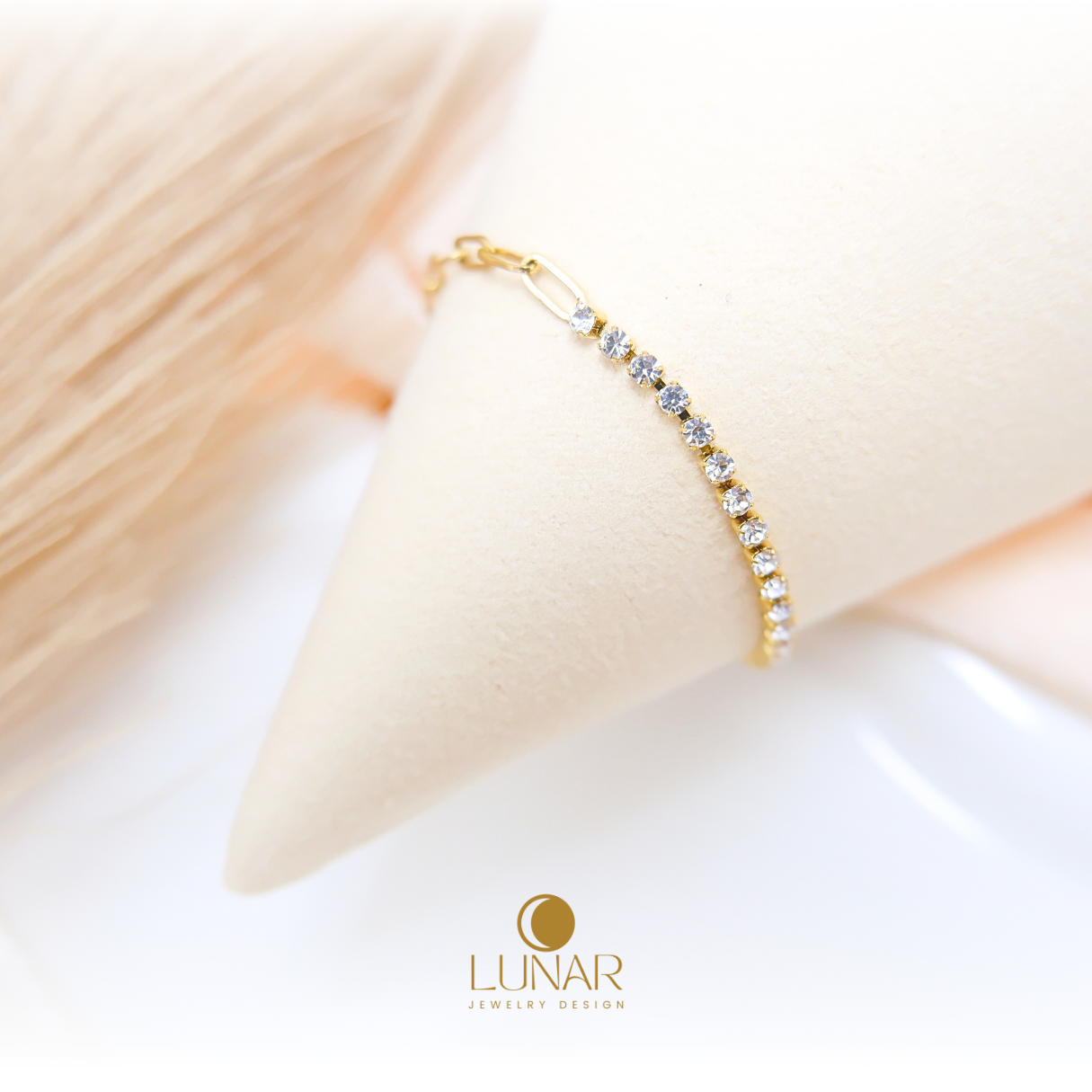 Lunar Minimalist Paper clip Chain Bracelet Stainless 18K with high quality CZ Tennis Chain link