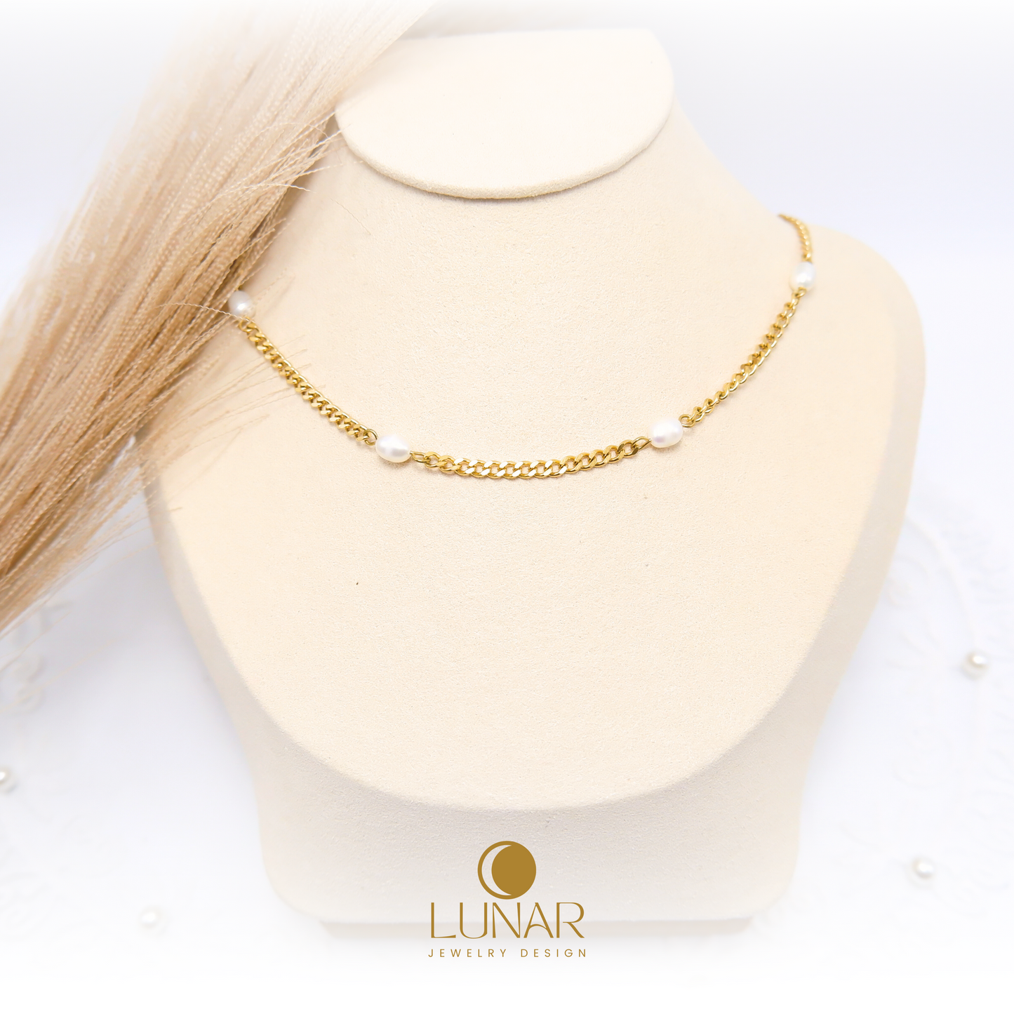 Lunar Freshwater Pearl Cuban Chain Necklace Stainless Steel 18K🐚 ไข่มุกแท้จากธรรมชาติ