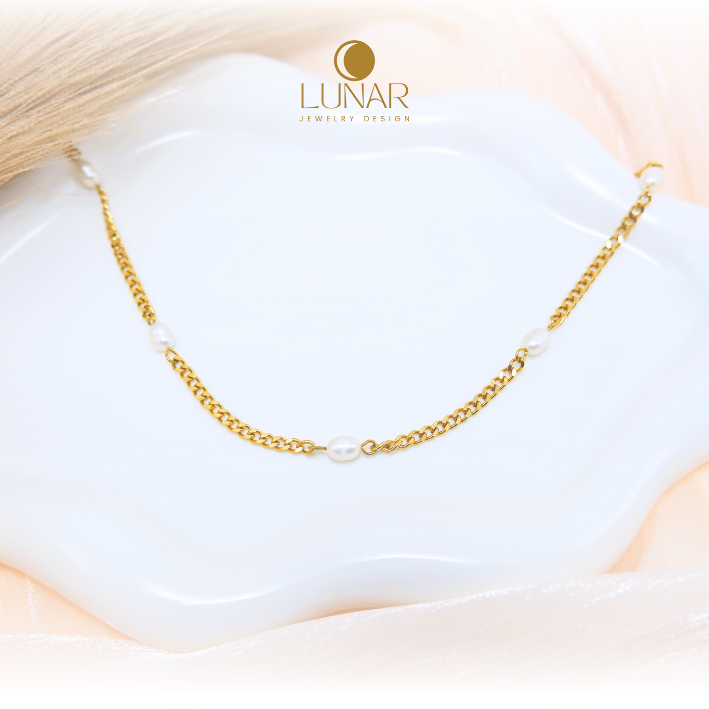 Lunar Freshwater Pearl Cuban Chain Necklace Stainless Steel 18K🐚 ไข่มุกแท้จากธรรมชาติ