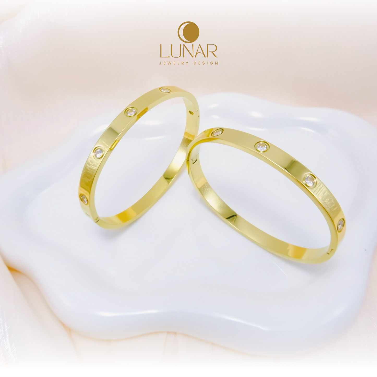 Lunar Rhinestones Bangle, High-quality stainless steel 18K